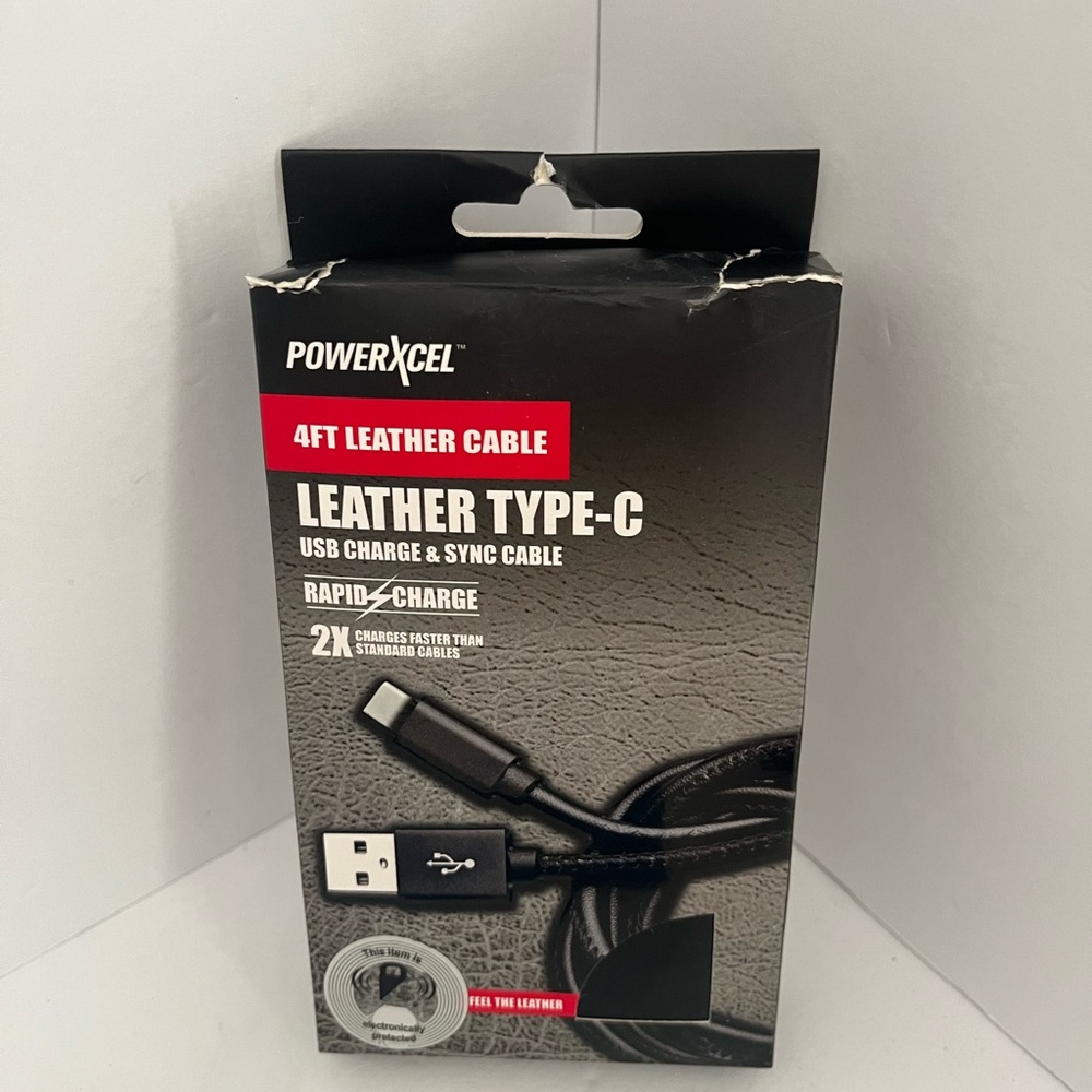 PowerXcel 4ft Leather 2-IN-1 Micro & Type C Charge and Sync Cable Android